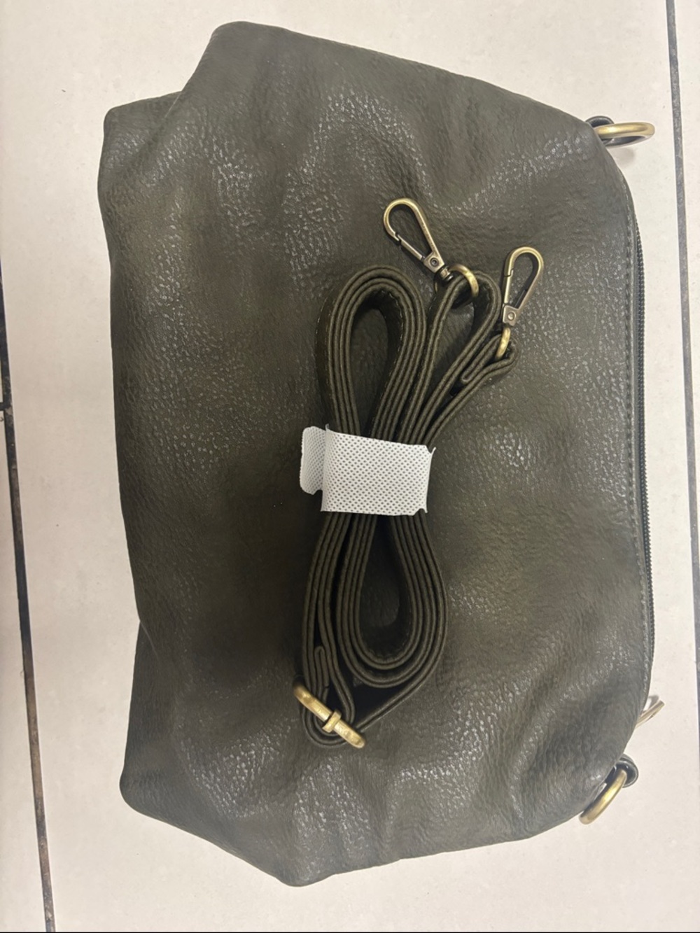 Olive Green Textured Leather Crossbody with Adjustable Strap